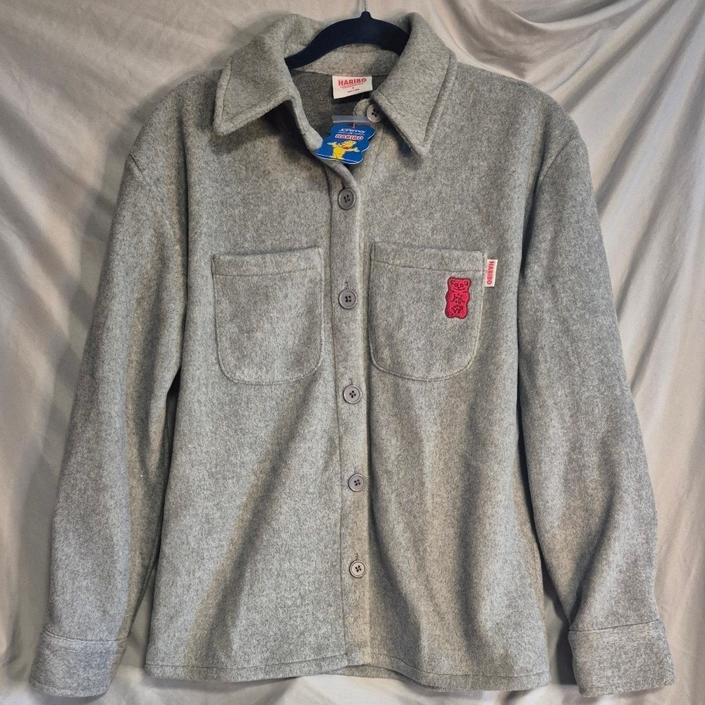 Haribo Light Gray Shacket with Bear Patch Womens Small Nwt